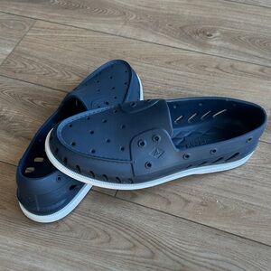 Sperry Navy Slip-On Boat Shoes with White Trim